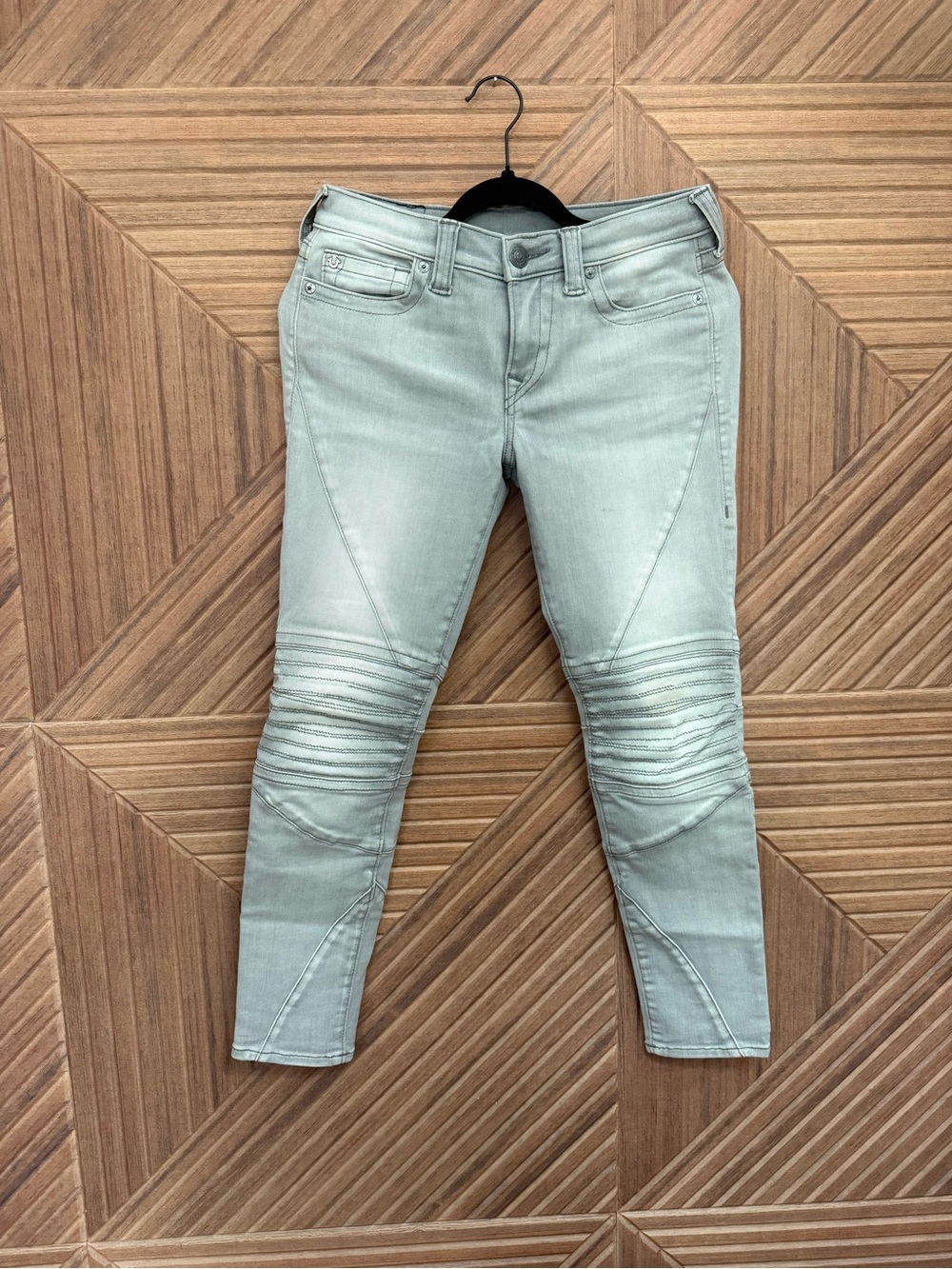 True Religion Slim Moto-Style Women's Jeans in Light Gray